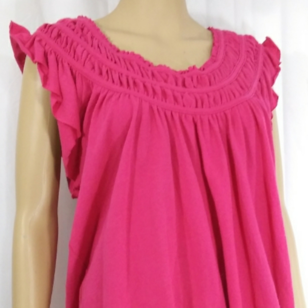 Free People Hot Pink Ruffled Yoke Sleeveless Blouse